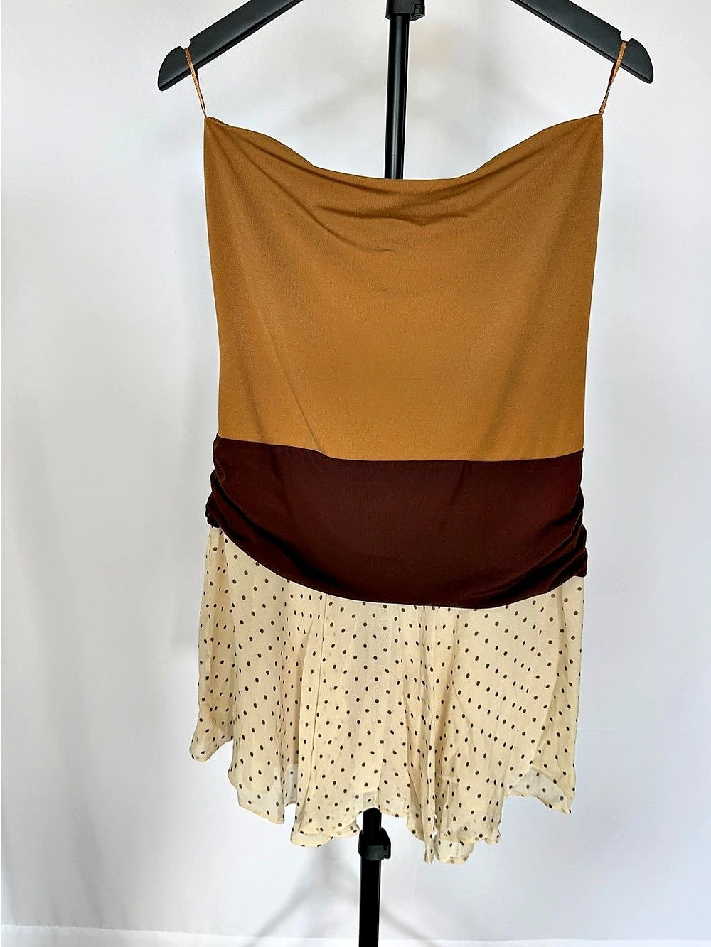 Zara Color Block Polka Dot Mini Dress in Brown & Cream Size XL N